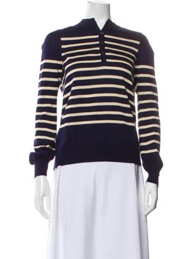 Pre-owned Junya Watanabe Striped Long Sleeve Polo In Blue