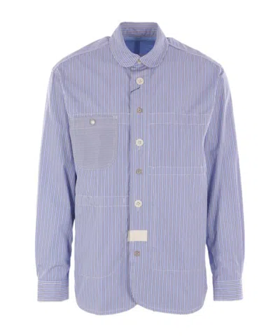 Junya Watanabe Striped Long-sleeved Shirt In Blue