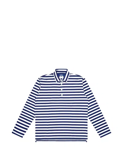 Junya Watanabe Striped Long-sleeve Polo Shirt In Blue
