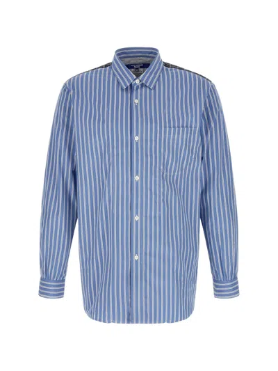 Junya Watanabe Patchwork Cotton Poplin Shirt With Contrasting Patterns In Blue