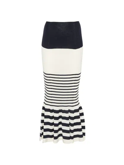 Junya Watanabe Striped Mermaid-silhouette Midi Skirt In Black