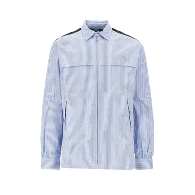 Junya Watanabe Striped Overshirt With Denim Inserts In Blue
