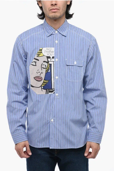 Junya Watanabe Striped Oversized Shirt With Pop Art Patch In Blue