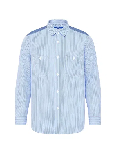 Junya Watanabe Striped Patch-detail Shirt In Blue