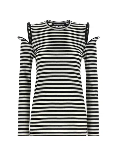 Junya Watanabe Wired Cutout Stripe Cotton Jersey T-shirt In Black