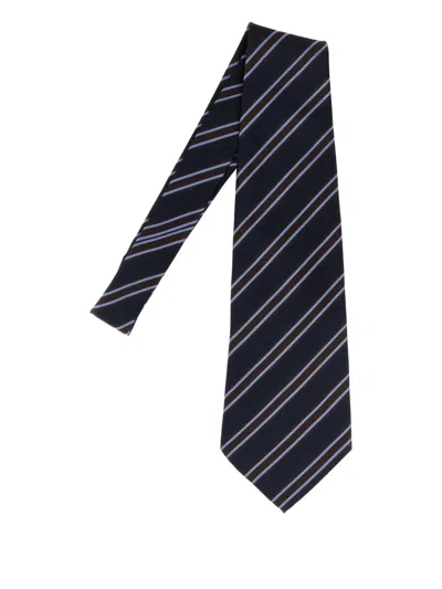 Junya Watanabe Striped Silk Tie In Blue