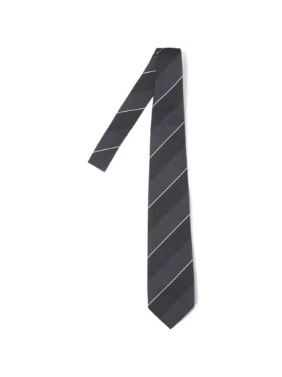Junya Watanabe Silk Striped Necktie In Gray
