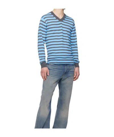 Junya Watanabe Striped V-neck Sweatshirt In Blue
