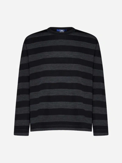 Junya Watanabe Striped Crew-neck Sweatshirt In Black,grey