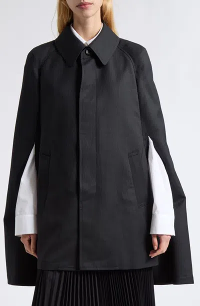 Junya Watanabe Striped Wool Cape In Black