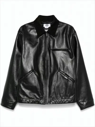 Junya Watanabe Structured Black Leather Jacket With Zippered Pockets