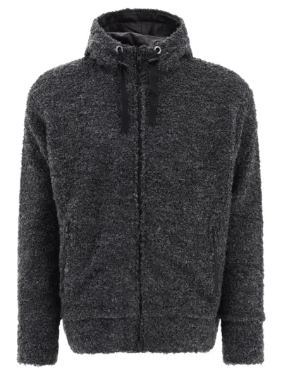 Junya Watanabe Textured Drawstring Zipped Hoodie Sweatshirts In Black