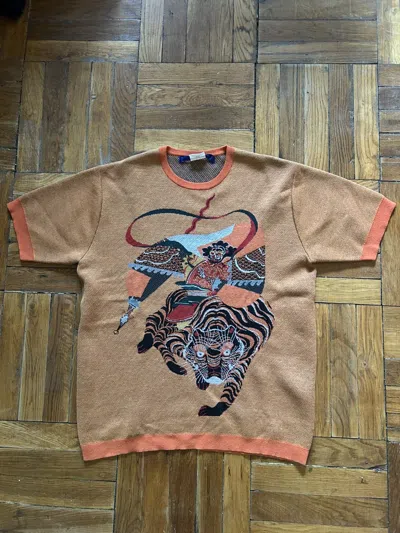 Pre-owned Junya Watanabe Tiger Intaria-knit Sweater In Orange