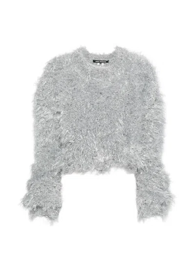 Junya Watanabe Tinsel-effect Cropped Sweater In Silver