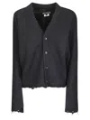 Junya Watanabe V-neck Distressed-effect Cardigan In Black