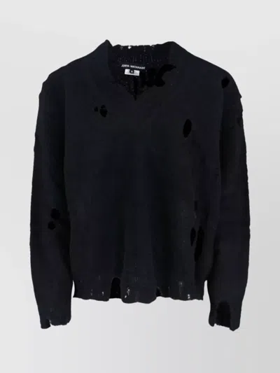 Junya Watanabe V-neck Knitwear With Distressed Long Sleeves In Black
