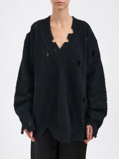 Junya Watanabe V-neck Wool Sweater In Black