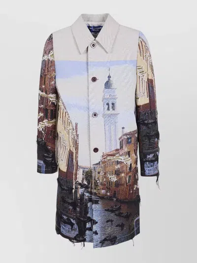 Junya Watanabe Venezia Jacquard Coat Frayed Edges Print In Multi