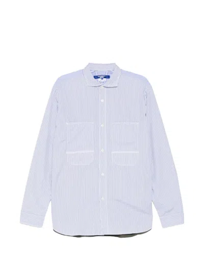 Junya Watanabe Vertical-stripe Patch-pocket Shirt In Blue