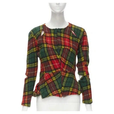 Pre-owned Junya Watanabe Vintage 1995 Red Punk Plaid Boiled Wool Cut Out Jacket S