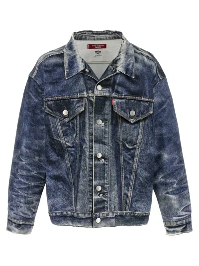 JUNYA WATANABE VINTAGE-EFFECT DENIM PRINT JACKET