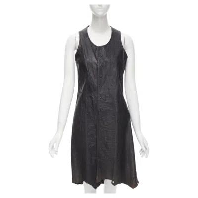 Pre-owned Junya Watanabe Vintage  1992 Black Cow Hide Leather Distressed Raw Cut Dress M