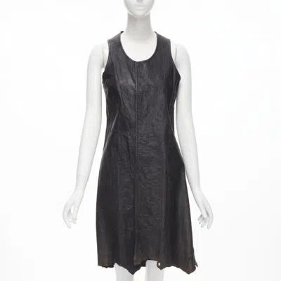 Pre-owned Junya Watanabe Vintage  1992 Black Cow Hide Leather Distressed Raw Cut Dress M