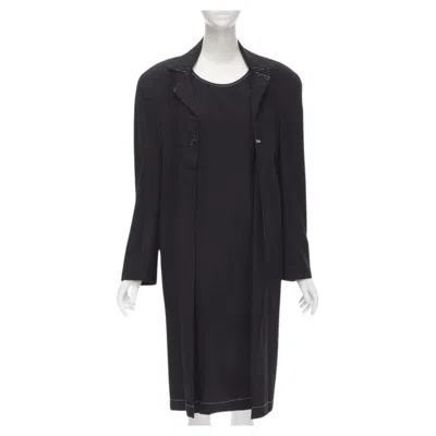 Pre-owned Junya Watanabe Vintage  1994 Black Wool Shoulder Padded Layered Coat Dress S