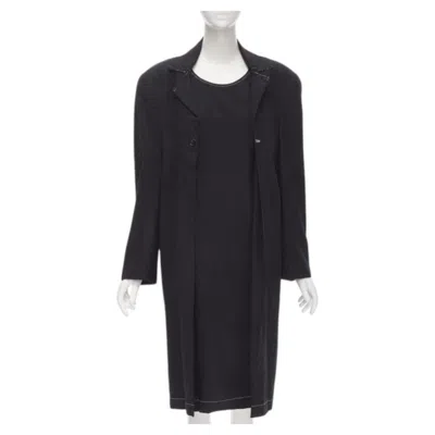 Pre-owned Junya Watanabe Vintage  1994 Black Wool Shoulder Padded Layered Coat Dress S