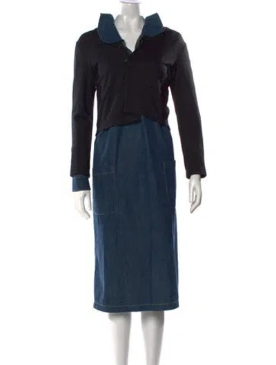Pre-owned Junya Watanabe V-neck Midi Length Dress In Blue