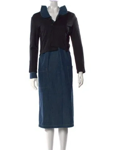 Pre-owned Junya Watanabe V-neck Midi Length Dress In Blue