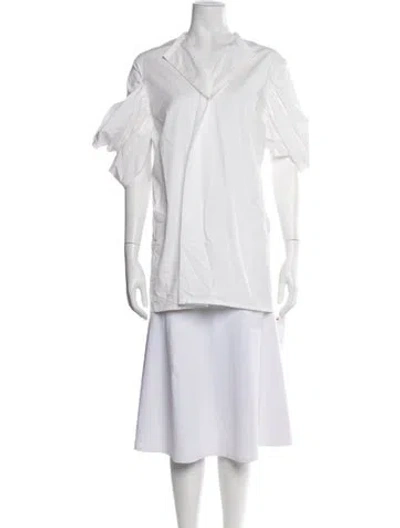 Pre-owned Junya Watanabe V-neck Short Sleeve Blouse W/ Tags In White