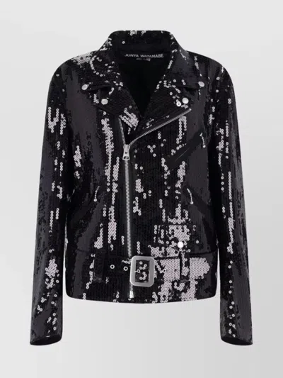Junya Watanabe Waist Belted Lapels Sequin Silver Zipper