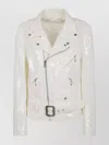 Junya Watanabe Waist Belted Sequin Embellished Lapel Jacket In White