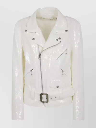 JUNYA WATANABE WAIST BELTED SEQUIN EMBELLISHED LAPEL JACKET