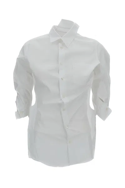 Junya Watanabe White Asymmetric Applied Panels Cotton Shirt