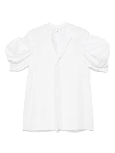 JUNYA WATANABE WHITE COTTON TOP WITH PLEATED BALLOON SLEEVES