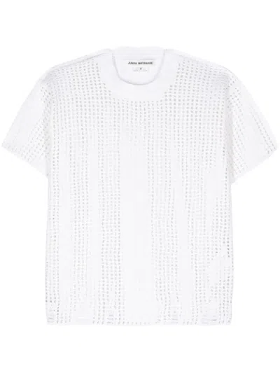 JUNYA WATANABE WHITE OPEN-KNIT CREWNECK T-SHIRT