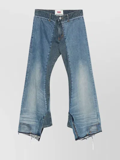 Junya Watanabe Wide-leg Distressed Hem Trousers In Blue