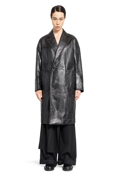Junya Watanabe Synthetic Leather Double Breasted Coat In Black