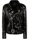 Junya Watanabe Waist Belted Metallic Sequin Zipper Jacket In Black