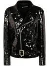 Junya Watanabe Waist Belted Metallic Sequin Zipper Jacket In Black Black