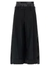 Junya Watanabe Double Layer Wide Leg Trousers With Pleated Fabric Back In Black