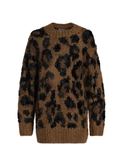 Junya Watanabe Women's Leopard Pattern Wool-blend Sweater In Beige