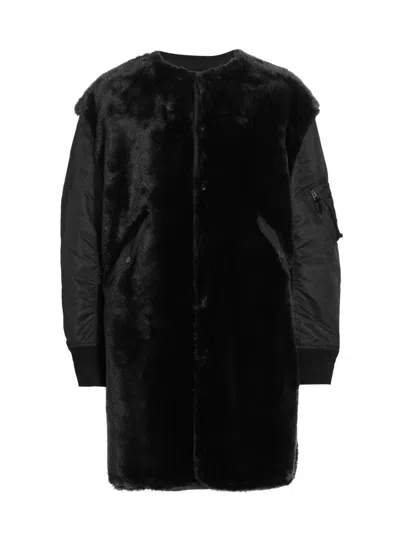 Junya Watanabe Women's Mixed-media Faux-fur Oversized Coat In Black