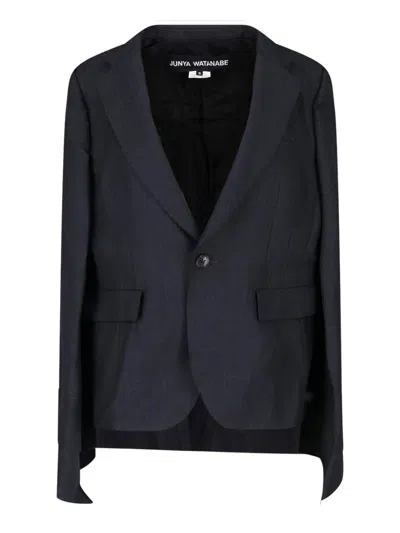 Junya Watanabe Pinstripe-pattern Cape-style Jacket In Gray