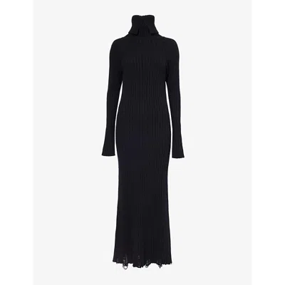 Junya Watanabe Womens Black High-neck Slim-fit Wool Midi Dress