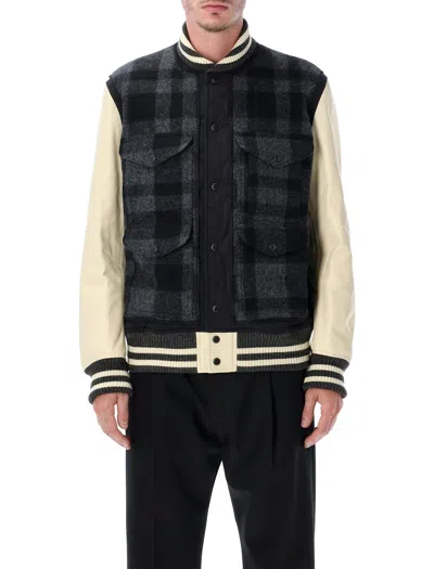 Junya Watanabe Quilted Back Varsity Style Jacket In Black