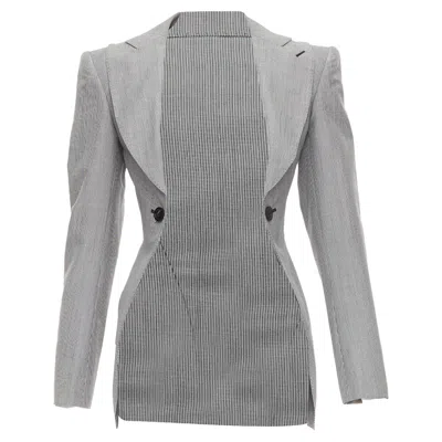 Junya Watanabe Wool Blend Houndstooth Cutaway Blazer Jacket In Grey