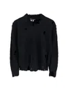 Junya Watanabe V-neck Knitwear With Distressed Long Sleeves In Black